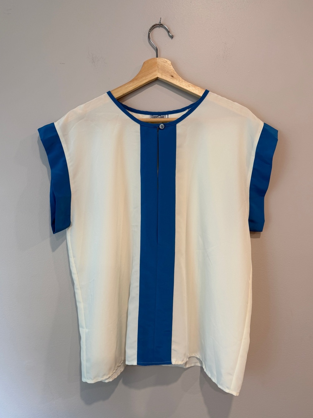 Vintage Saint Clair Paris 1980s Colorblock Cap Sleeve Blouse Made in France